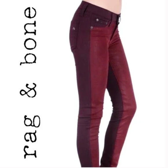 Rag & Bone Wine Two Tone Lamb Leather Front Skinny Jeans - Picture 1 of 10
